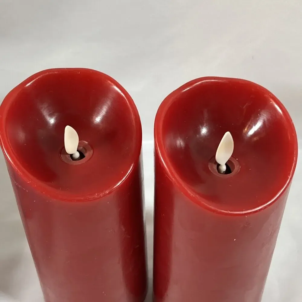 Lot of 2 Luminara Real Flameless Candles Pillar Red Pair Remote Wax Candle
